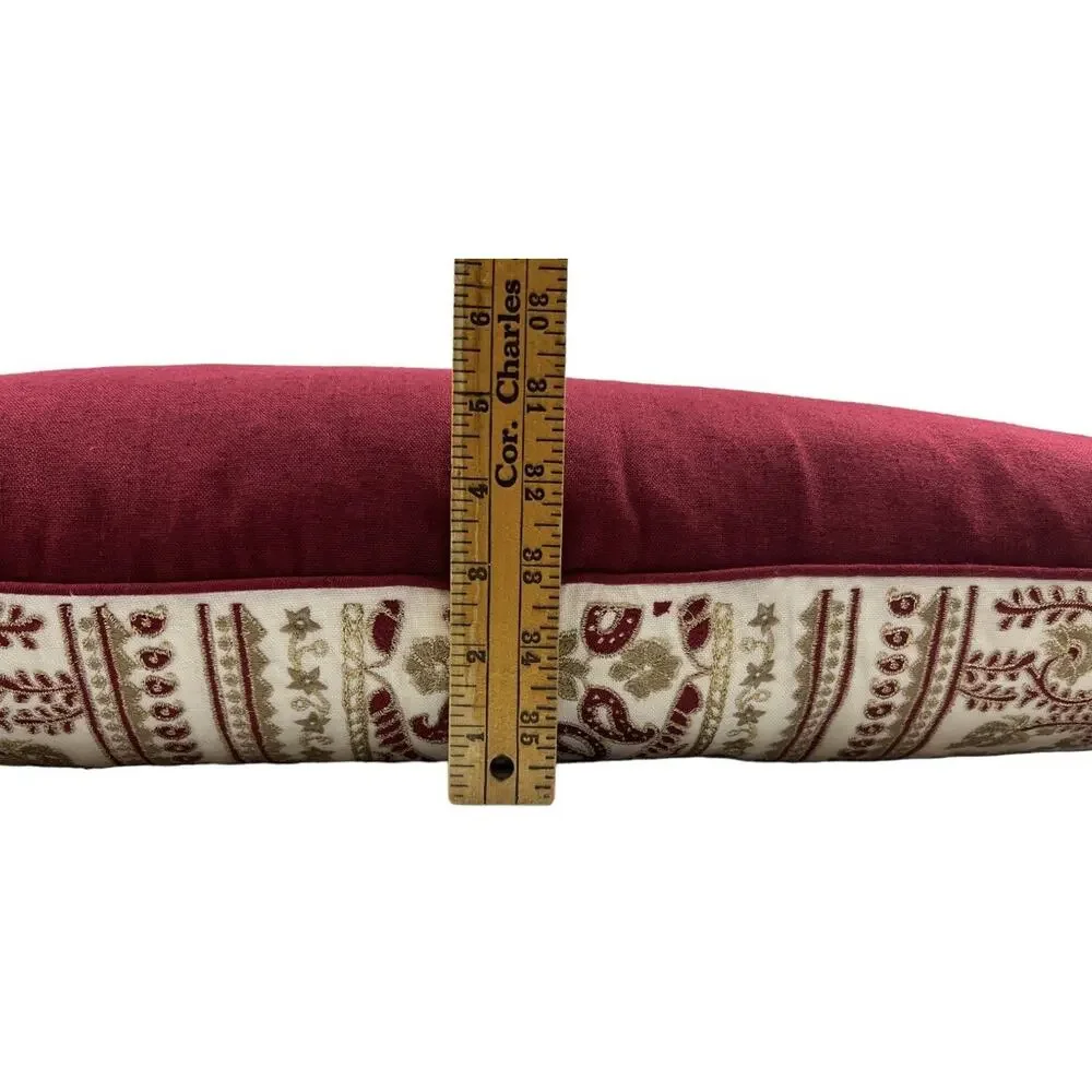 Throw Pillow Rectangular Ivory Red Embroidered Linen Blend by Envogue 13X24